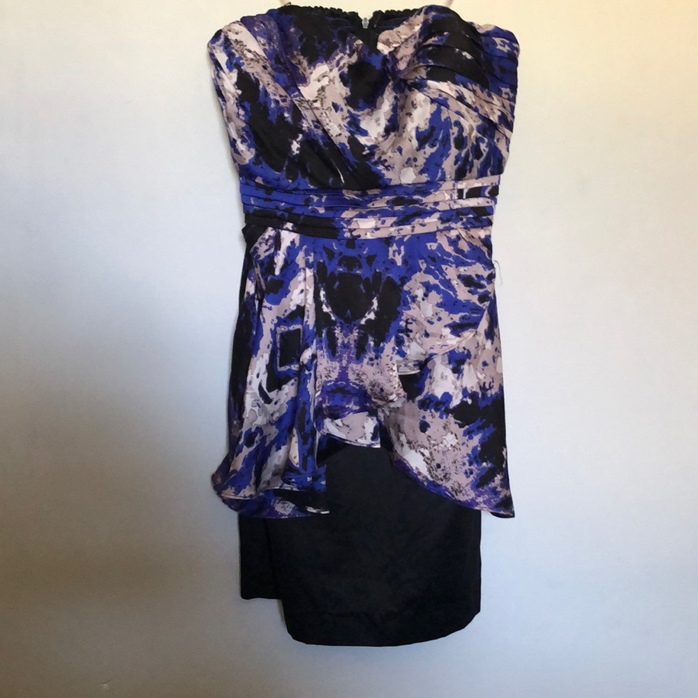 Rampage Strapless Dress Blue Print Zip-up